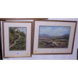 J W Goldsmith: 19th century British watercolour, heather lined mountain path, signed, 9" x 6 1/2",