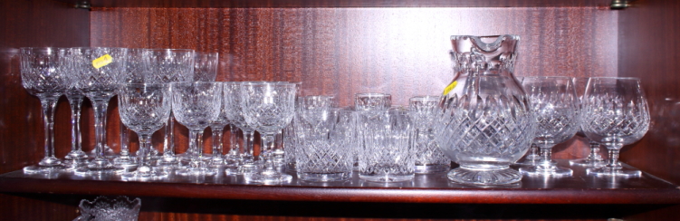 A Webb cut glass table service including whiskeys, brandies, wines and champagnes