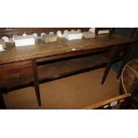 A 19th century oak side table, fitted two deep drawers, on square taper supports, 76" wide