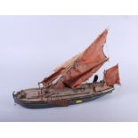 A scratch built wooden scale model of the Thames Barge Giralda, 13 1/2" long, and a scale model of a