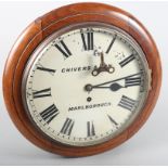 A 19th century mahogany framed circular wall clock with white painted diameter, inscribed "Chivers &