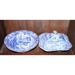 Four pieces of early Spode "Italian" dinnerware, three serving bowls and a tureen with lid (a/f)