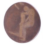 A circular two-colour bronze medallion depicting two figures, limited edition 3/12, monogrammed
