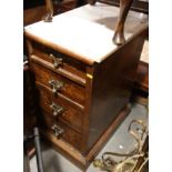 An inlaid mahogany bedside cabinet, fitted four drawers and marble top, 10" wide, and a polished