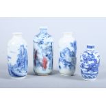 Four Chinese blue and white porcelain snuff bottles, each with character mark to base