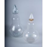 Two mid 20th century pear-shaped glass apothecary jars and stoppers, 16" and 20" high