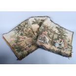 A 20th century tapestry runner depicting idyllic rural scene with figures in a garden, 54" x 18"