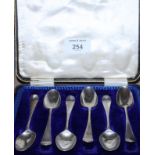 A cased set of six Georgian silver teaspoons, mark W J, 2.4oz troy approx, 4 1/4" long