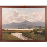 Norman Wilkinson: oil on canvas, mountainous river scene with heron standing, signed, 19" x 25 1/2",