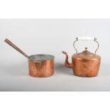 A 19th century copper kettle and a bain-marie saucepan