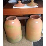 Two terracotta rhubarb forcers with lids, 24" high overall