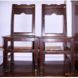 A set of six French late 18th century oak dining chairs with panel seats, on stretchered supports (