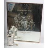 A Silver Jubilee etched mirror together with a silver Jubilee commemorative carriage clock
