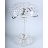A mid 20th century moulded clear glass table lamp and shade, with twin bulb fittings, 19" high