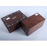 A 19th century mahogany two compartment tea caddy and a 19th century rosewood and mother-of-pearl