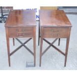 A pair of mahogany bedside tables, fitted two drawers with brass handles, 15" wide