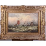James Burrell: oil on canvas, Continental harbour scene, sailing boats in rough seas, 17 1/2" x