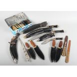 A collection of folding pen knives, kukris, etc