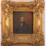 A 19th century oil on canvas, portrait of Richard Moore Powell, 6" x 5 1/2", in gilt frame (paint