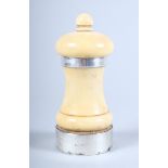 A silver mounted ivory pepper grinder