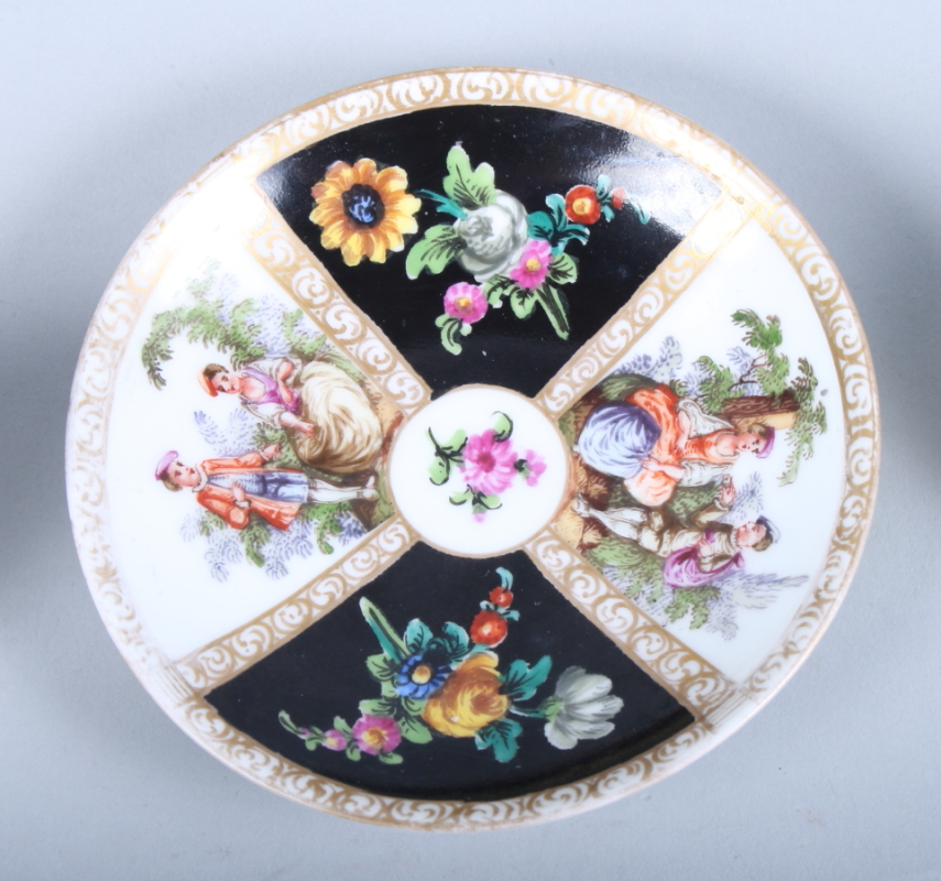 A 19th century Augustus Rex porcelain saucer dish, decorated with alternate panels of classical - Image 2 of 4