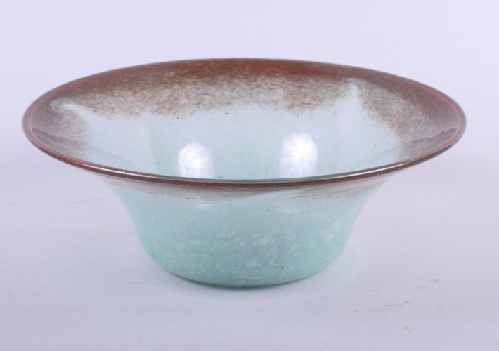 A Vasart green and brown mottled glass bowl, 9 1/2" dia - Image 4 of 6