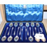 A cased set of twelve silver teaspoons and a matching pair of sugar tongs, Mappin Brothers,