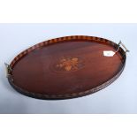 An Edwardian inlaid mahogany two-handled tray, 22" wide