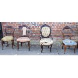 Four Victorian chairs with stuffed over seats, various