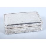 A silver snuffbox by Nathaniel Mills, the lid with engraved hunting scene, engine turned and