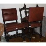 A set of three standard chairs, the backs and seats upholstered in a nailed simulated leather, on