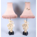 A pair of composite table lamps, in the form of Chinese women