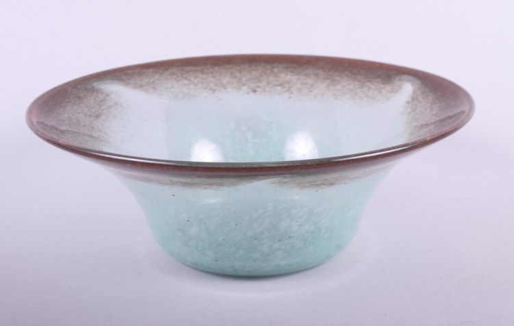 A Vasart green and brown mottled glass bowl, 9 1/2" dia - Image 2 of 6