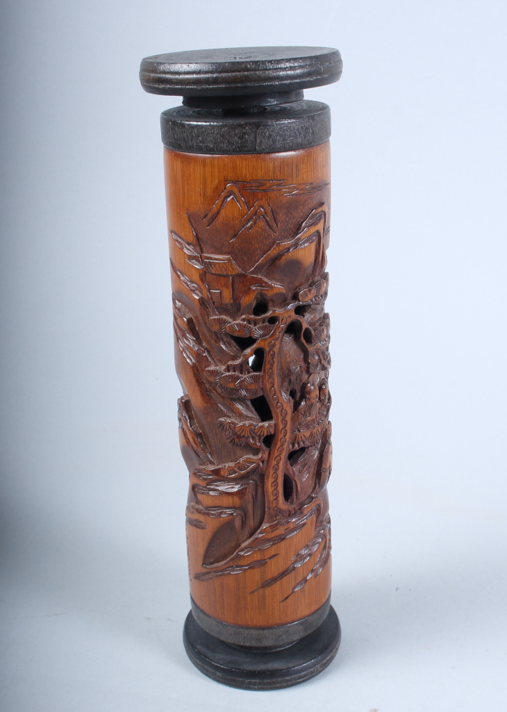 A carved and pierced bamboo cricket cage, signed, 9 1/2" - Bild 3 aus 3