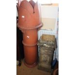 A two-piece terracotta chimney pot, 54" high, and three other chimney pots, damages