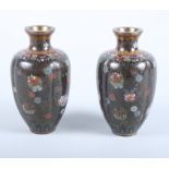 A pair of early 20th century Japanese cloisonne baluster vases, decorated panels of flowers on a