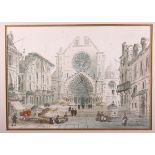 Paul Bisson?: watercolours and crayon, "Tarragona Cathedral" label verso, 14" x 18", in gilt frame