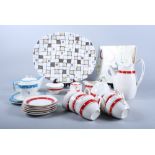 A Midwinter Stylecraft "Red Domino" pattern coffee set for six, various other Midwinter "Domino"