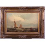 Henry Bright: oil on canvas, "Shipping in a Breeze", 18 3/4" x 11 1/2”, in gilt swept frame