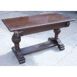 A 17th century design oak hall table, on turned and carved supports