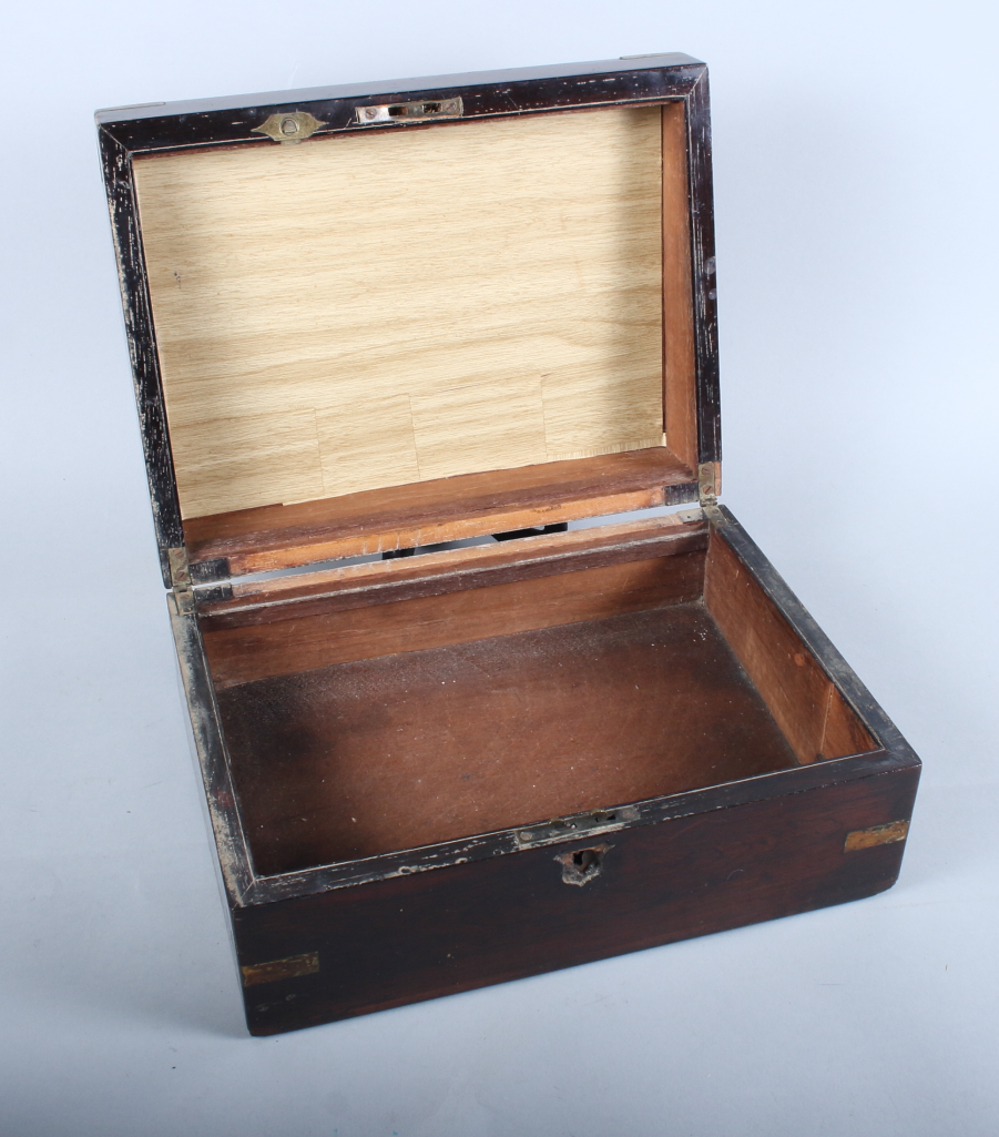 A 19th century mahogany and inlaid workbox with hinged lid enclosing fitted tray and assorted sewing - Image 5 of 5