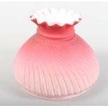 A Victorian Webb style pink glass oil lamp shade, base 5 1/2" dia