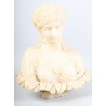 An early 20th century carved alabaster bust of a semi-clad woman
