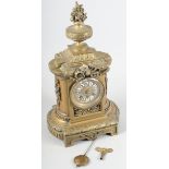 A 19th century brass cased mantel clock, in the manner of Japy Freres, with enamelled Roman numerals