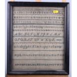 A mid 19th century alpha-numeric sampler, dated 1855, together with an early 19th century needlework