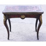 A 19th century boule work and gilt brass mounted serpentine fold over top card table, on cabriole