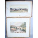 John George Matheson: watercolour, "Near Dourne", label verso, 5" x 15", in painted frame, and an