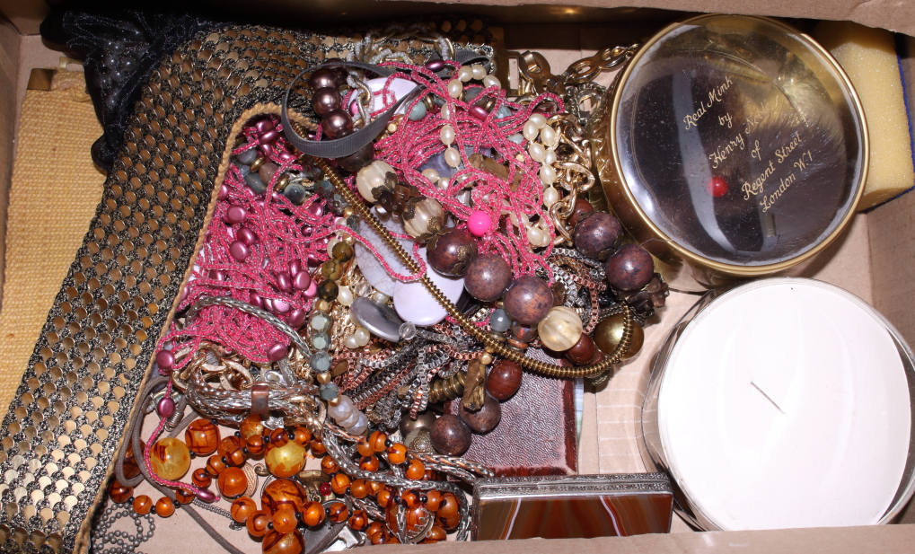 A quantity of costume jewellery, including various mink brooches