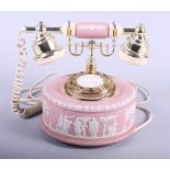 A pink Wedgwood jasperware astral table top telephone