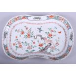 A 19th century Chinese export famille rose porcelain shaped dish with gilt scalloped edge rim,